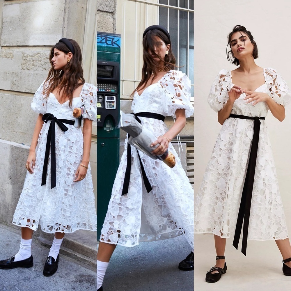 ANTHROPOLOGIE FOR LOVE AND LEMONS WHITE EMBROIDERED LACE MIDI DRESS Small